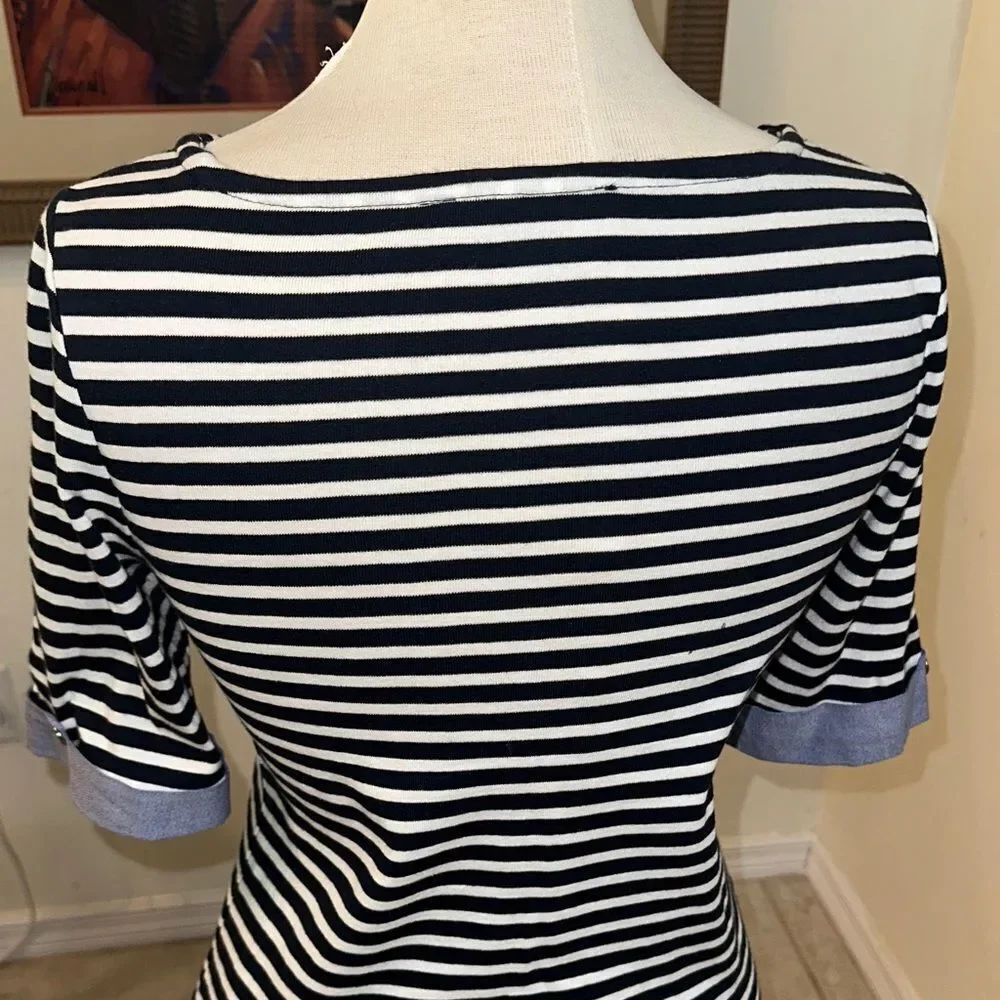 Tommy Hilfiger Navy Striped Women's Top with Pocket Detail Size S/P